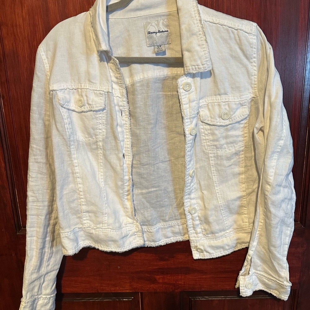 Tommy Bahama White Jean Jacket Lightweight Casual